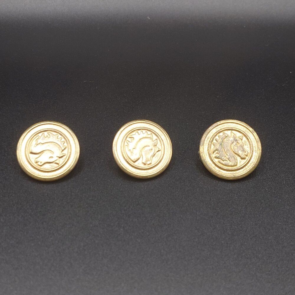 Lot of 3 Vintage Horse Head Brass Metal Button 19mm